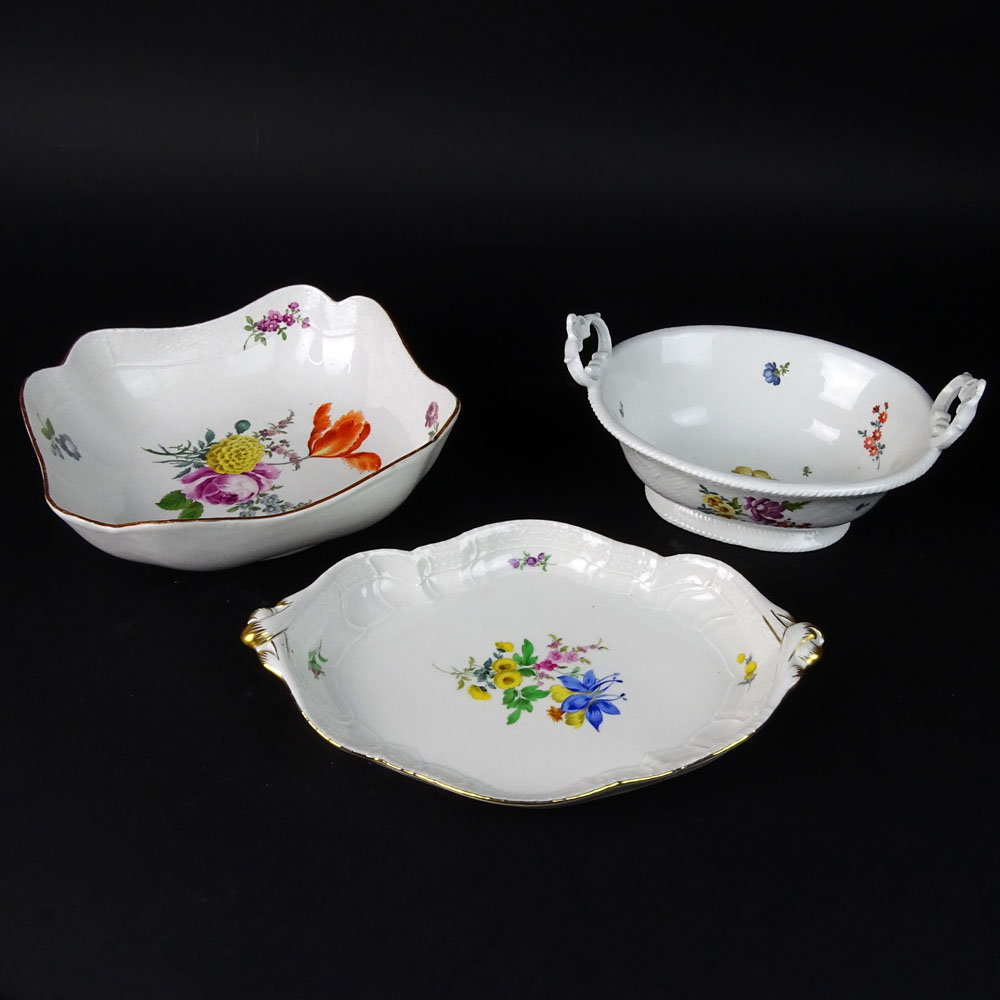 Lot of Three (3) Antique Meissen Hand Painted Porcelain Serving Dishes.