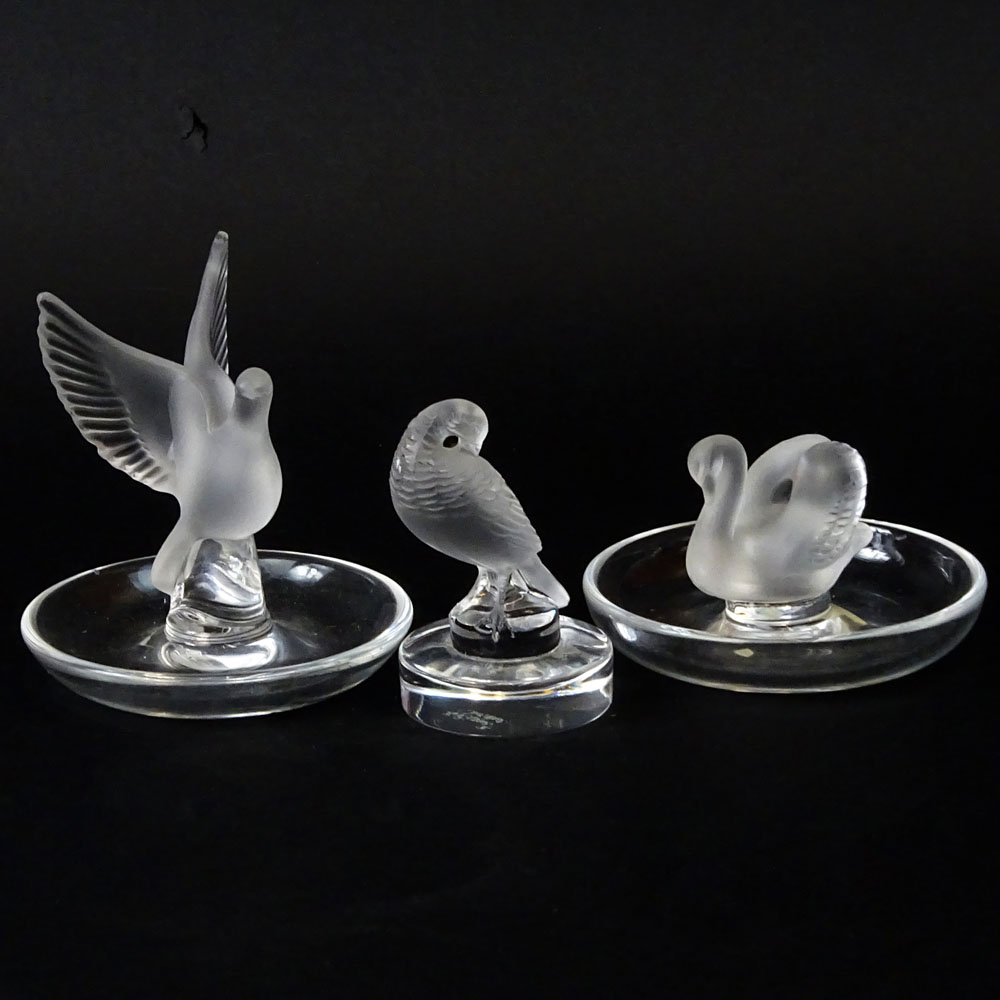 Lot of Three (3) Lalique Crystal Table Top Items. Included a swan ring holder.