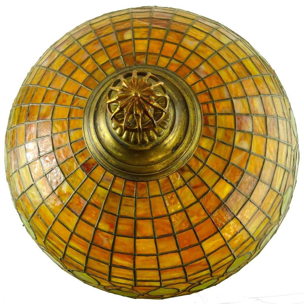 Tiffany Studios Table Lamp with Acorn Shade on Gilt Bronze Mushroom Base and Rare Spider Finial.