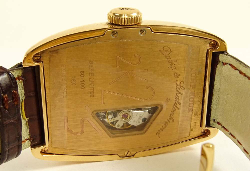 Men's Limited Edition Dubey & Schaldenbrand 18 Karat Rose Gold Watch with Crocodile Strap.
