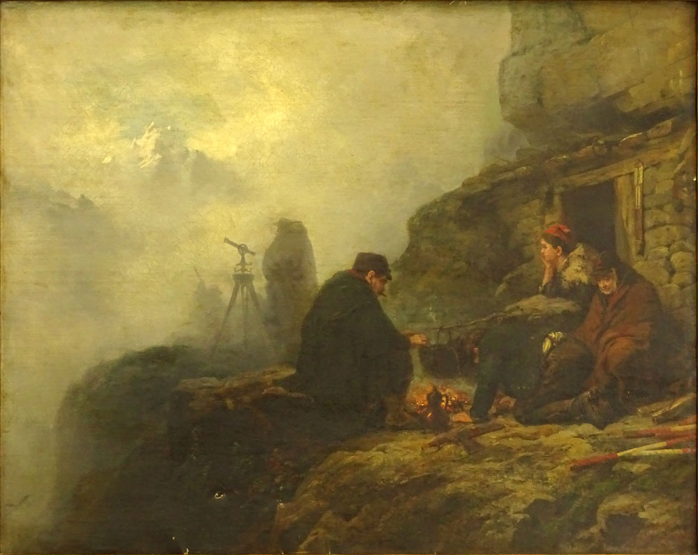 Raphael Ritz, Swiss (1829 - 1894) Oil on canvas "Surveying The Mountain". 