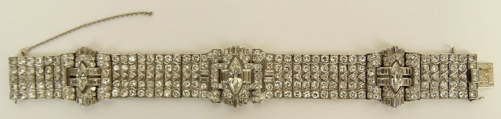 Important Art Deco Approx. 30.0 Carat Diamond and Platinum Bracelet.