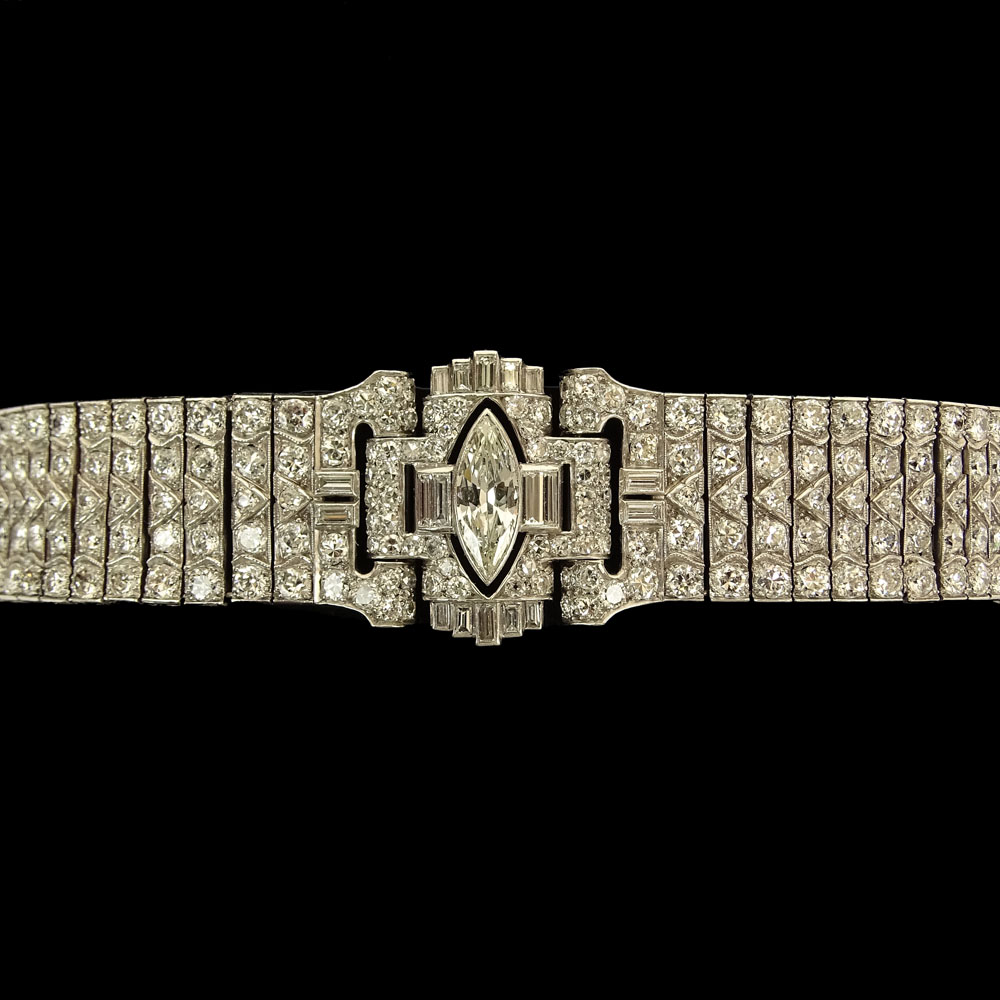 Important Art Deco Approx. 30.0 Carat Diamond and Platinum Bracelet.