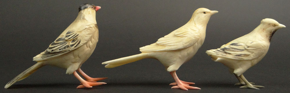 Three (3) Japanese Carved and Polychromed Ivory Bird Figures.
