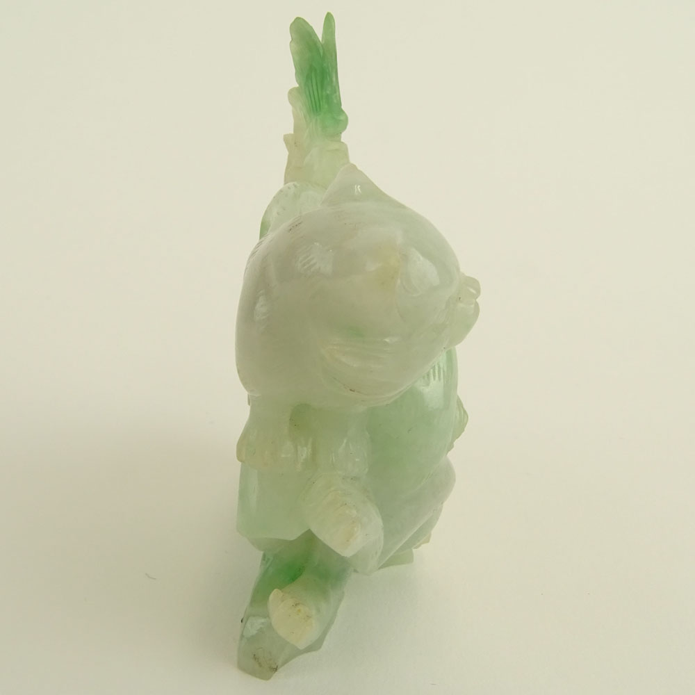 Antique Chinese Carved Jade Figurine of Two Cats. The jade almost white to bright apple green with hints of brown.