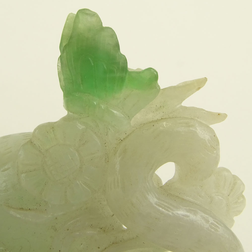 Antique Chinese Carved Jade Figurine of Two Cats. The jade almost white to bright apple green with hints of brown.