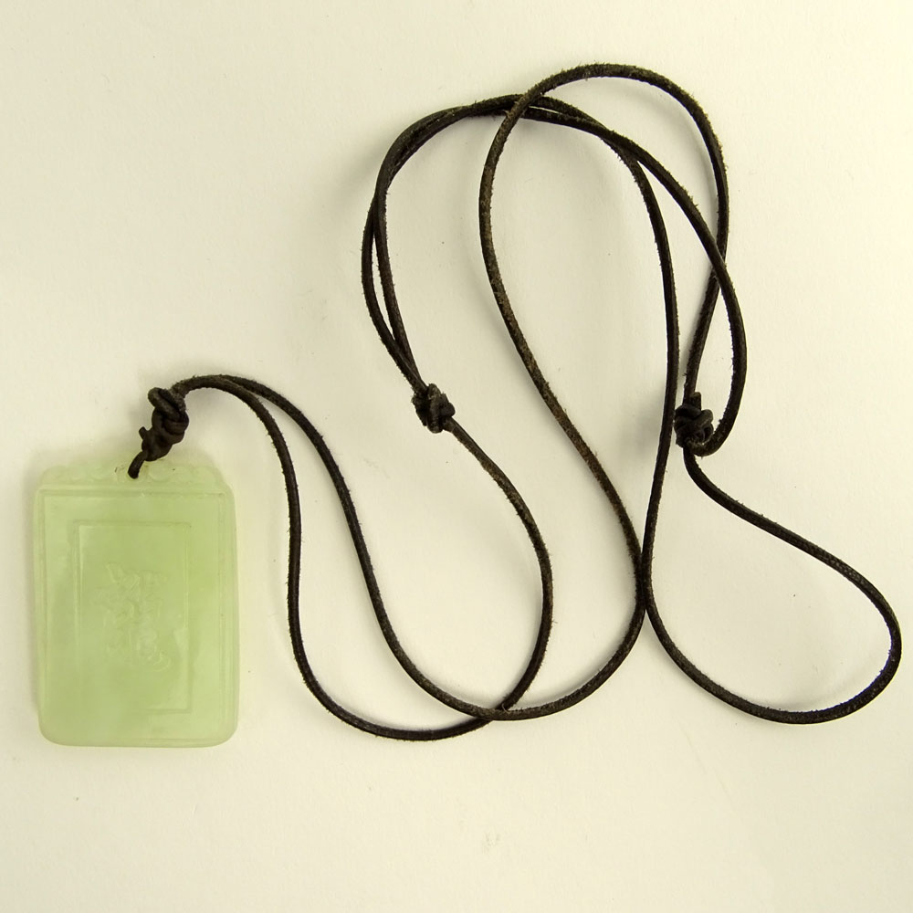 Vintage Chinese Carved Green White Jade Pendant.