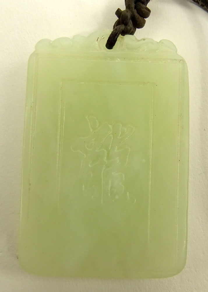 Vintage Chinese Carved Green White Jade Pendant.