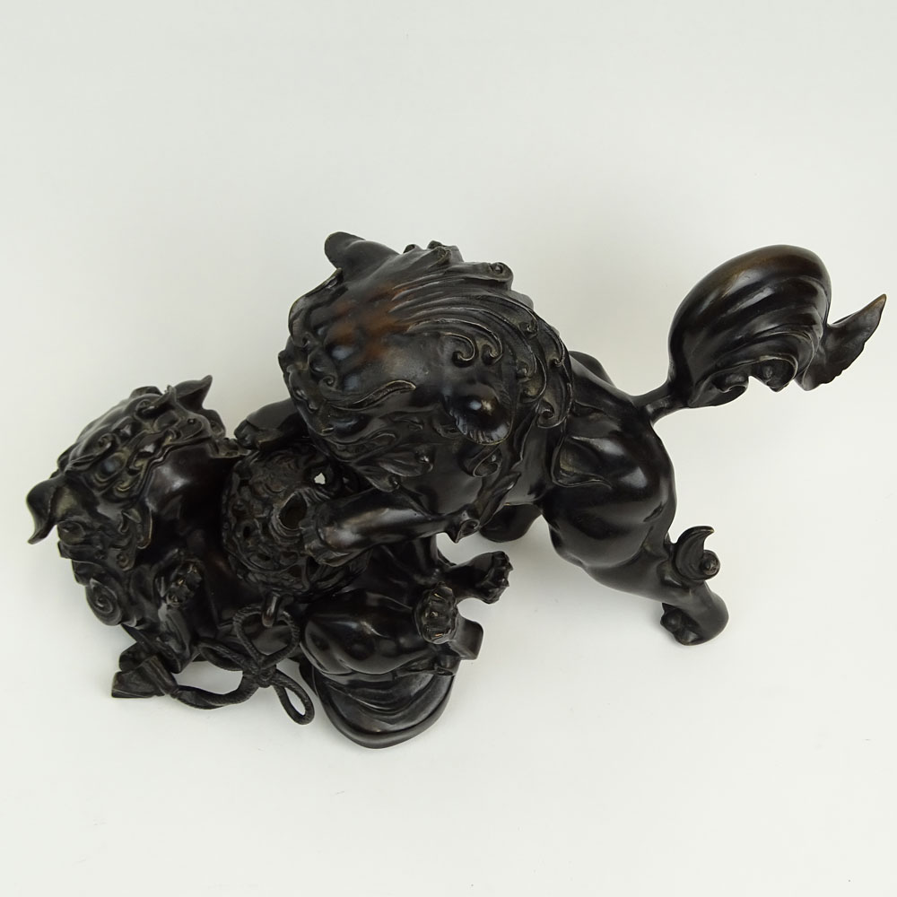 Set of Two (2) Antique Japanese Bronze ShiShi Koro Dogs.