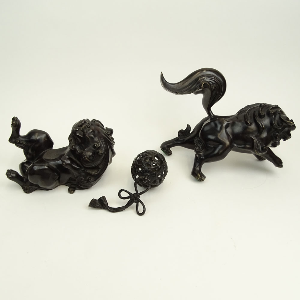 Set of Two (2) Antique Japanese Bronze ShiShi Koro Dogs.