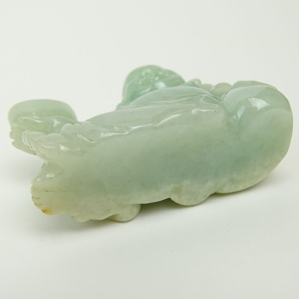 Nicely Carved Vintage Chinese Pale Green Jadeite Buddha Figure.