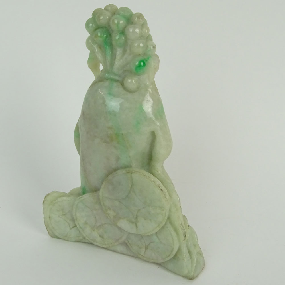 Chinese Mottled Green Jadeite Jade Carving, 