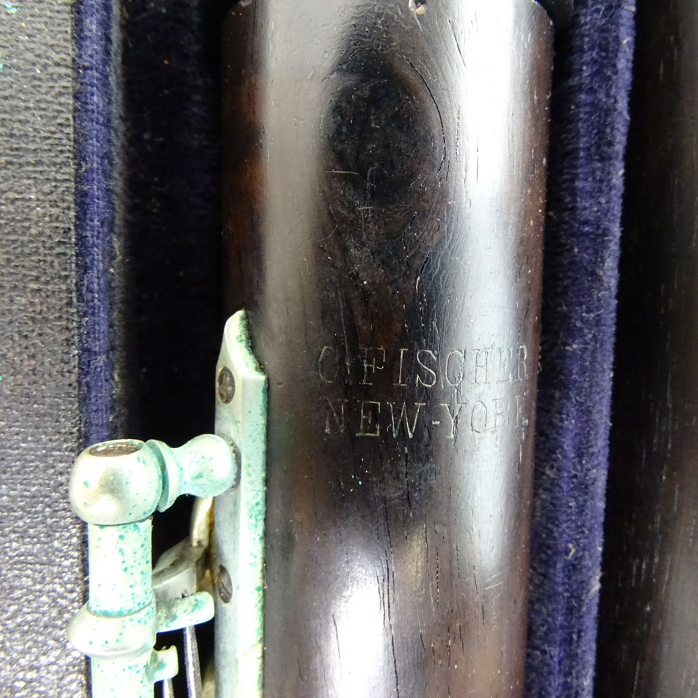 Antique Wood Flute In Case. Signed C. Fischer New York.