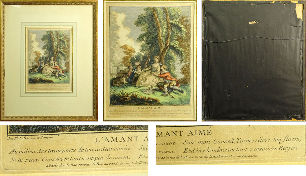 Jacques Philippe Le Bas, French (1707-1783) Four (4) Hand Colored Engravings.