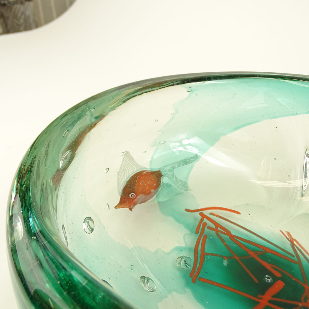 Large and Heavy Contemporary Art Glass Bowl with Fish Motif.