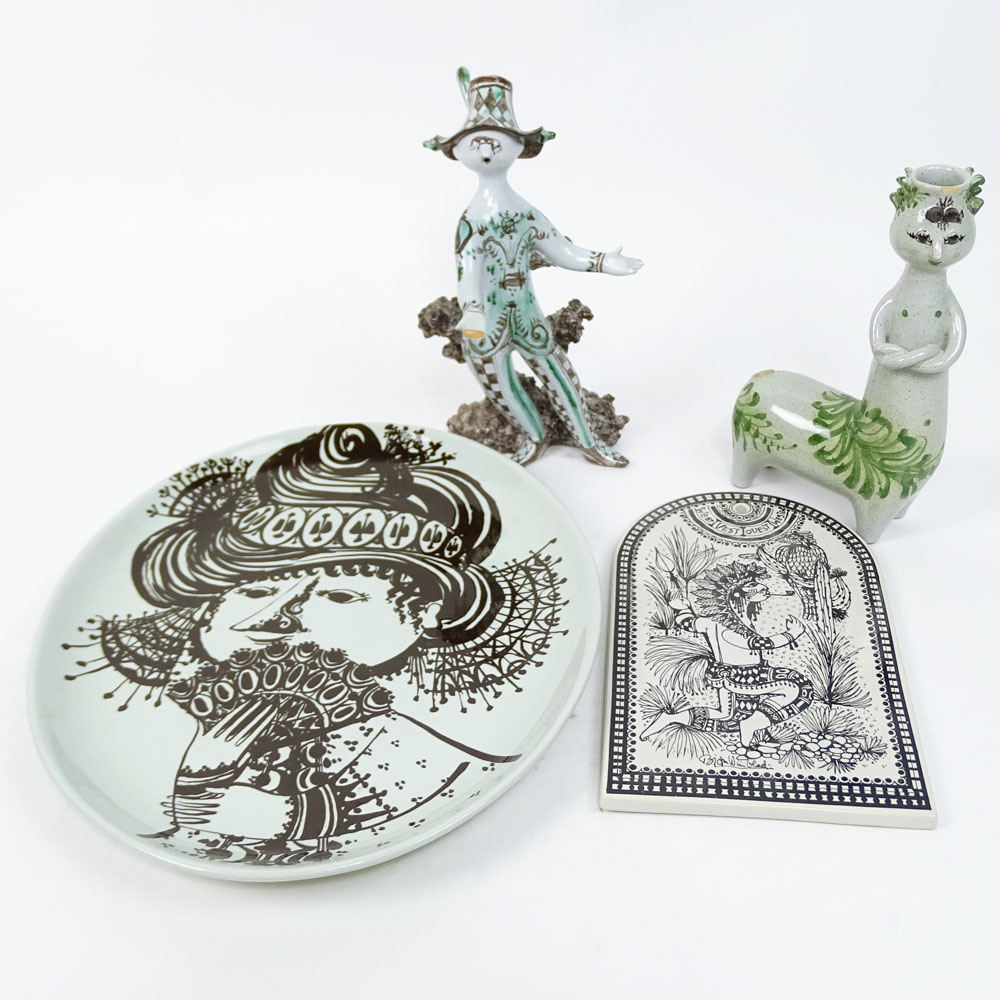 Collection of Four (4) Pieces of Bjorn Winblad Pottery Including: a Standing Figure; Candlestick; an Oval Platter and a Wall Plaque.