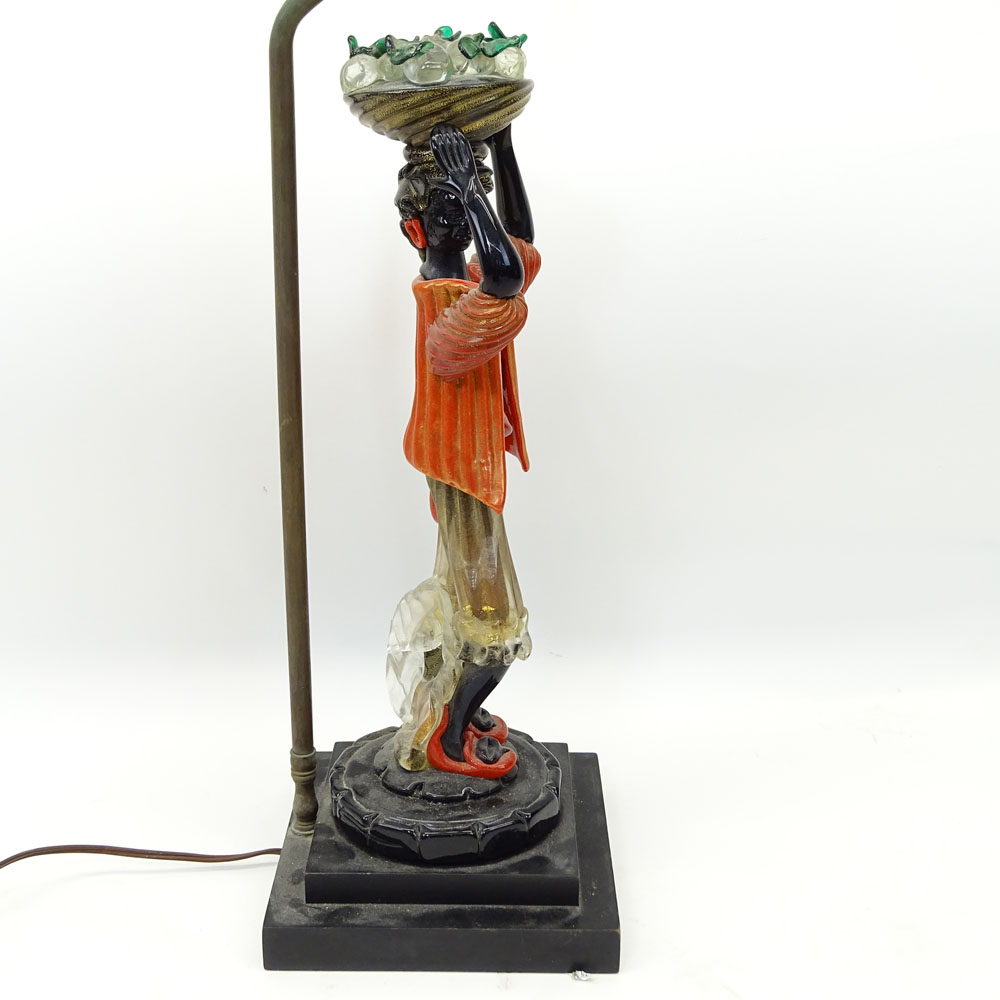 Mid 20th Century Murano Glass Figure Holding Fruit Bowl Mounted as a Lamp.