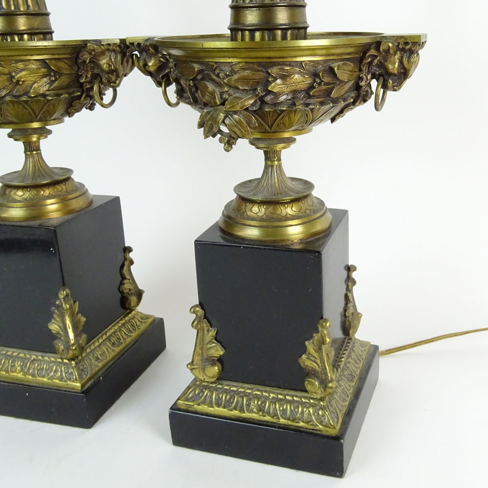 Pair Vintage Bronze and Marble Lamps.