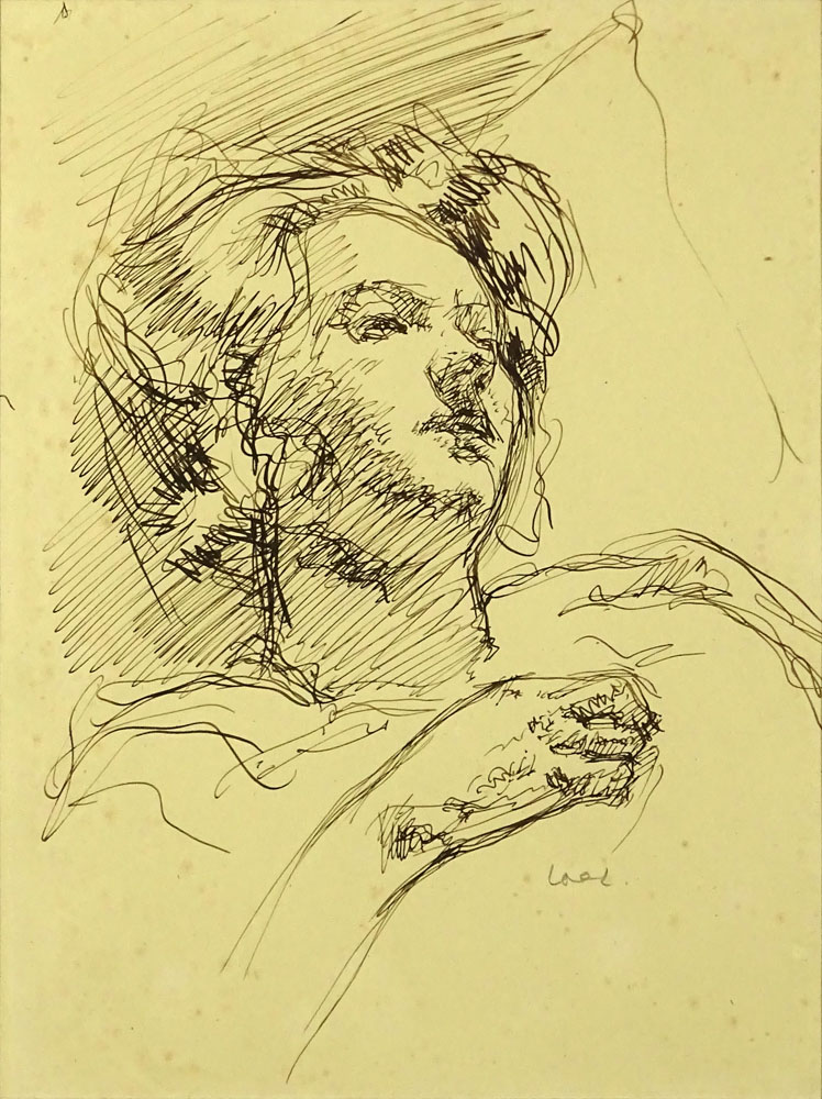 William Auerbach Levy (American/Russian, 1889-1964) Pen on paper, Sketch of a Girl. 