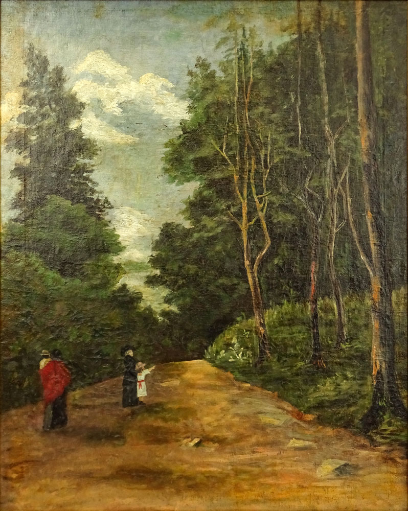Early 20th Century South American School Oil on Canvas, Figures on a Wooded Lane.