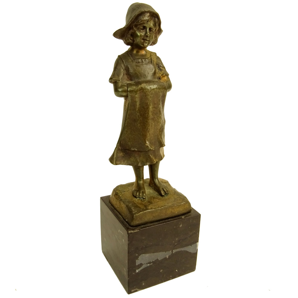 Spiro Schwalenberg, German (19/20th) Bronze figure of a girl golden-brown patinated. 