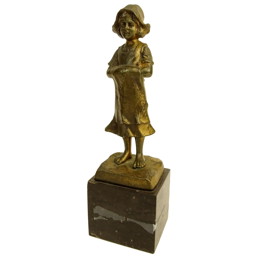 Spiro Schwalenberg, German (19/20th) Bronze figure of a girl golden-brown patinated. 