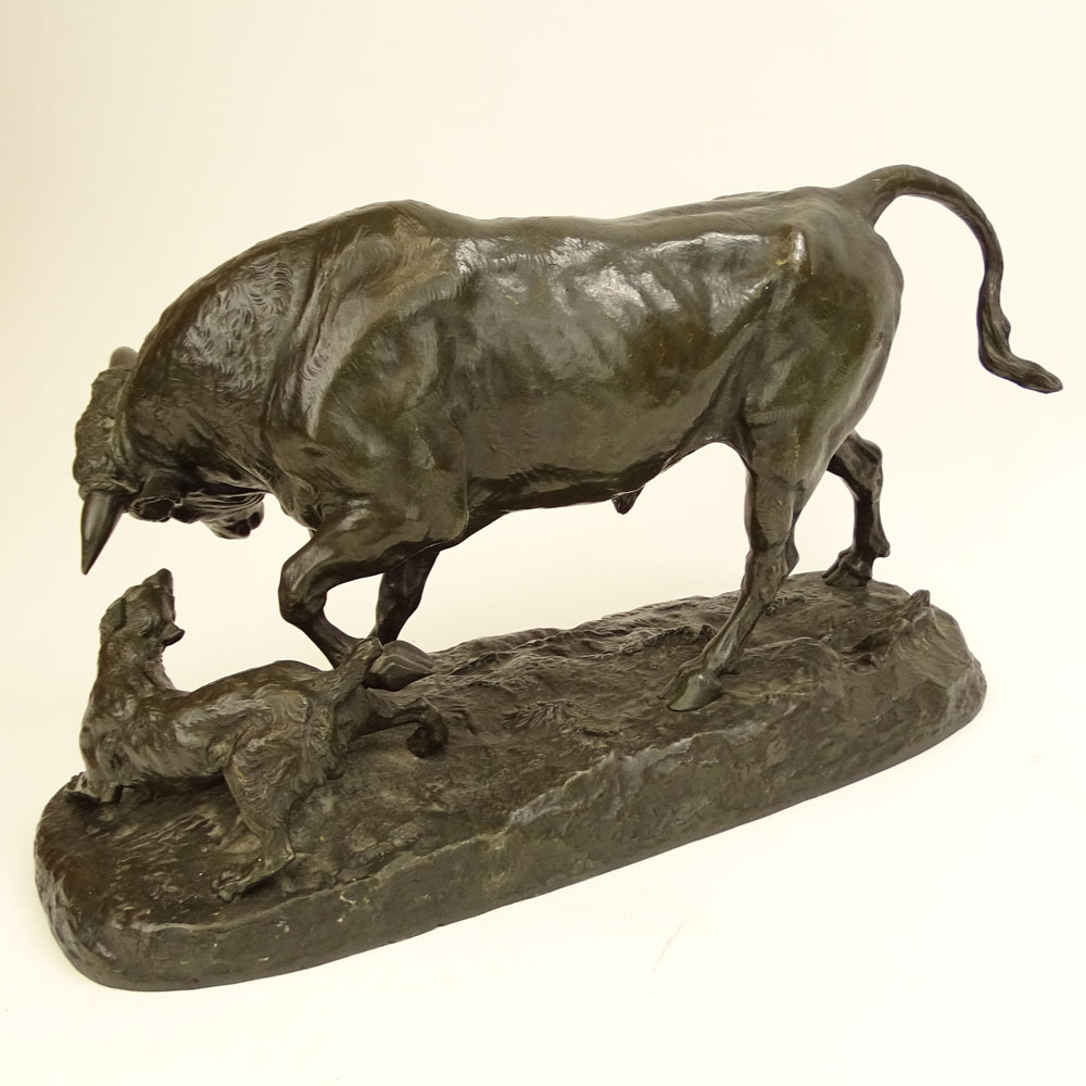 Charles Valton, French (1851-1918) Bronze Sculpture "Bull and Wild Dog" 