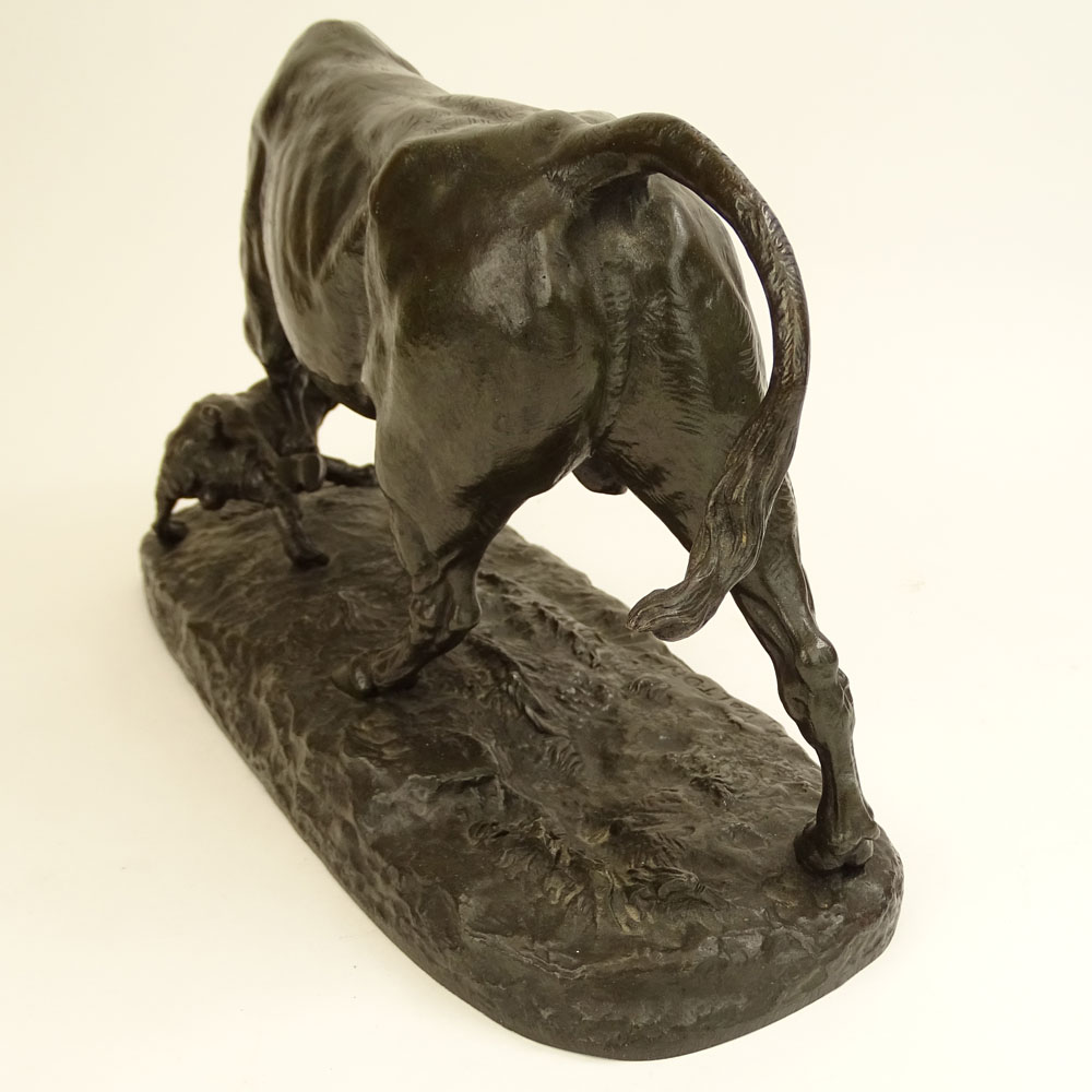 Charles Valton, French (1851-1918) Bronze Sculpture "Bull and Wild Dog" 