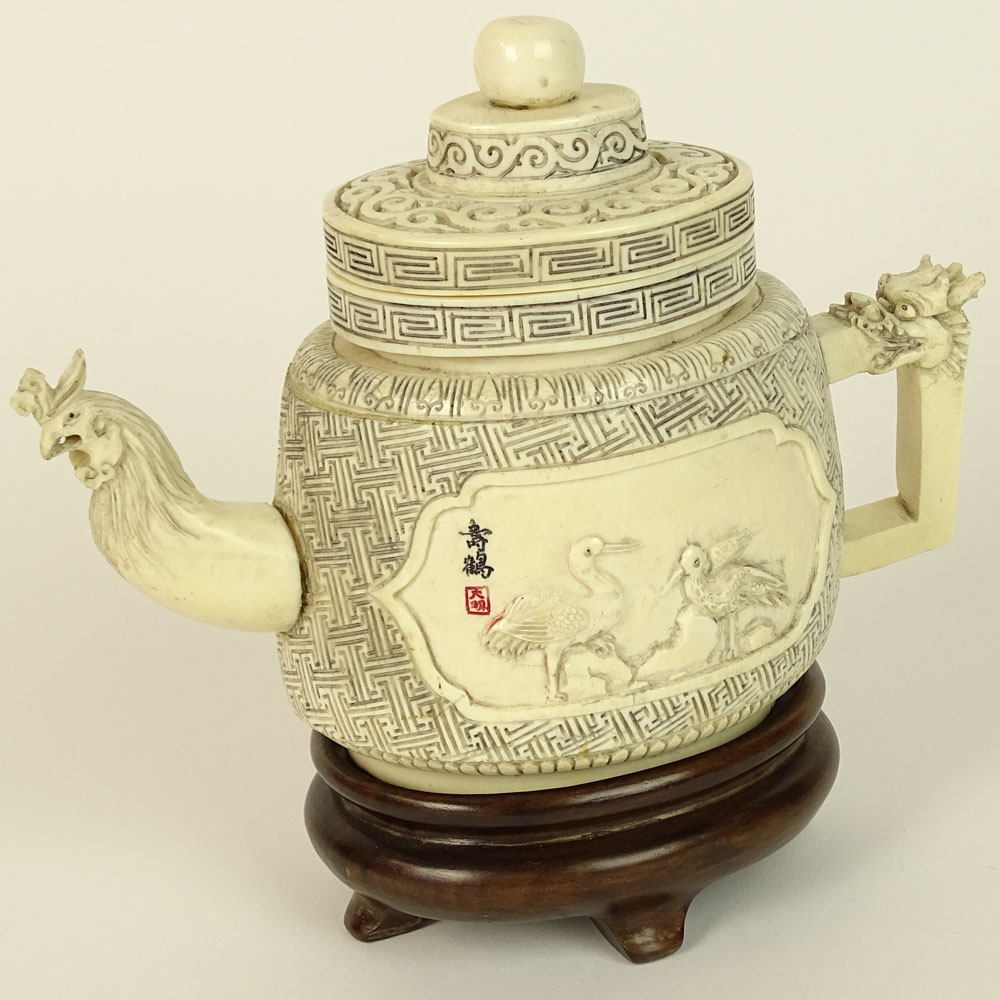 Antique Chinese Carved Ivory Teapot.