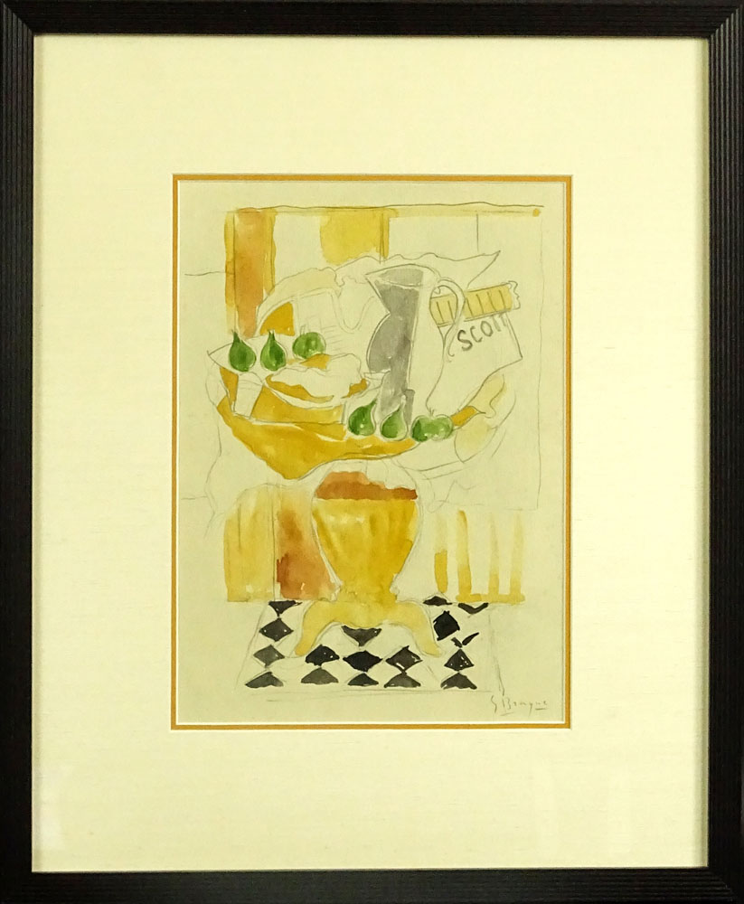 Attributed to: Georges Braque, French (1882-1963) Watercolor on paper "Still Life On Table" 