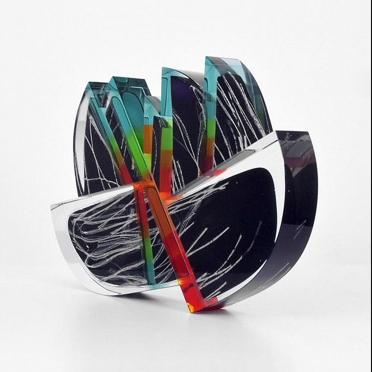 Pavel Hlava, Czechoslovakian (1924-2003) Blown and constructed art glass sculpture "Black Flower". 