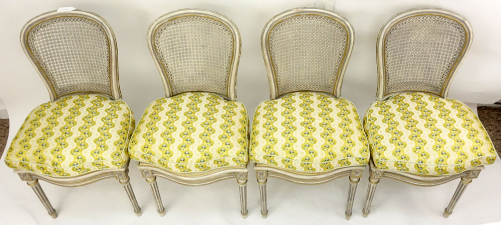 Set of Four (4) Italian Louis XVI Style Painted Side Chairs with Upholstered Cushion