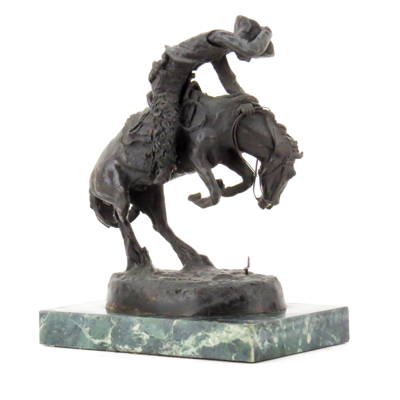 After: Frederic Remington, American (1861-1909) "Rattlesnake" Bronze Sculpture on Marble Base