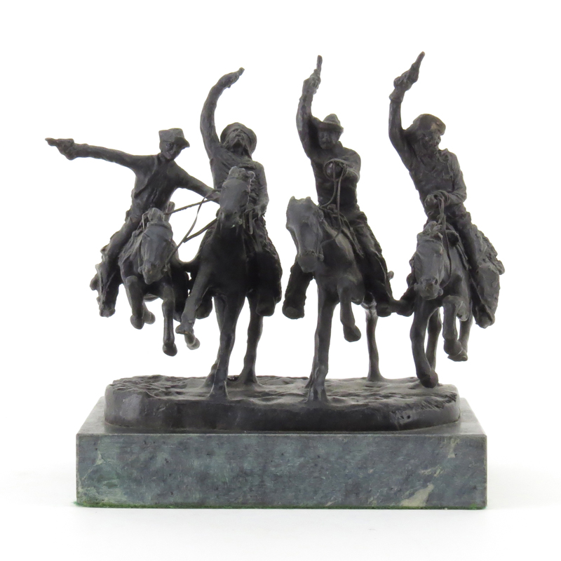 After: Frederic Remington, American (1861-1909) "Coming Through the Rye" Bronze Sculpture on Marble Base
