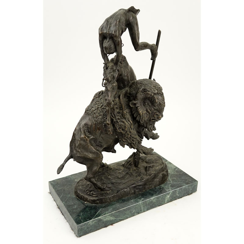 After: Frederic Remington, American (1861-1909) "Buffalo Horse" Bronze Sculpture on Marble Base