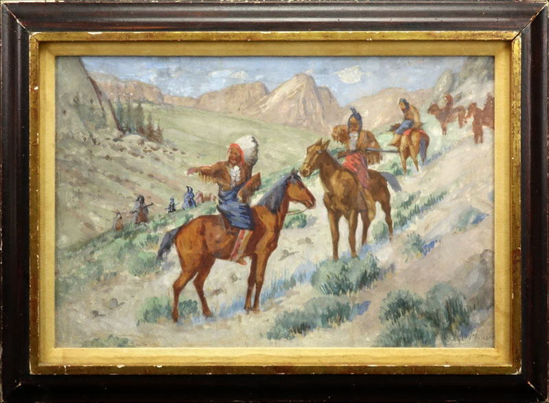 John Hauser, American (1859-1913) Gouache on Paper "Crossing the Plains" Signed Lower Right