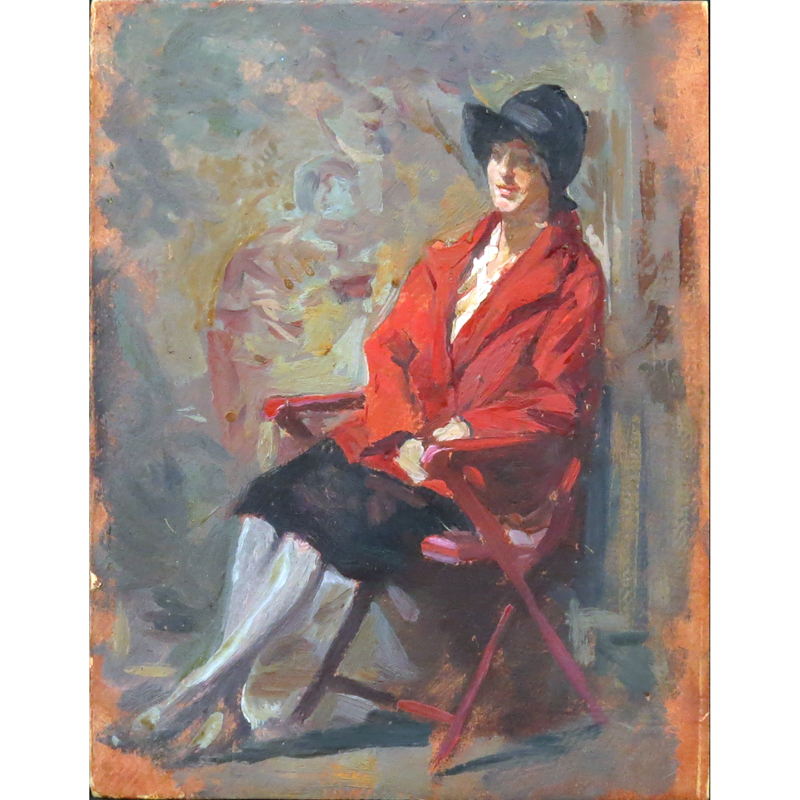 Circa 1930's Italian School Oil on Cardboard, Portrait of a Seated Woman