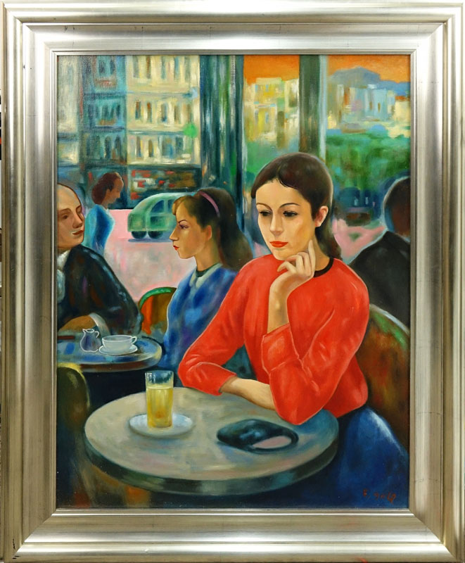 After: François Gall, French (1912-1987) Oil on Canvas "Jeune Fille au Café" Signed Lower Right
