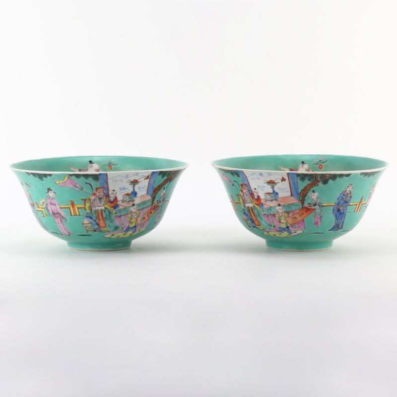 Pair of Antique Chinese Republic Period Enamel Hand Painted Bowl