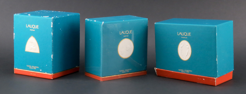 Three (3) Lalique Crystal Perfume Bottles