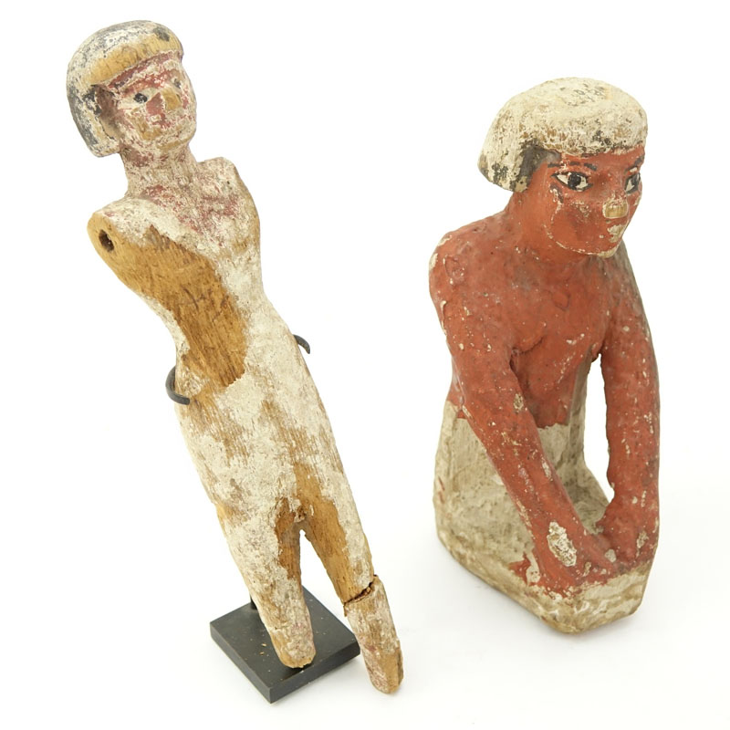 Two Ancient Egyptian Carved Wood Polychrome Figures