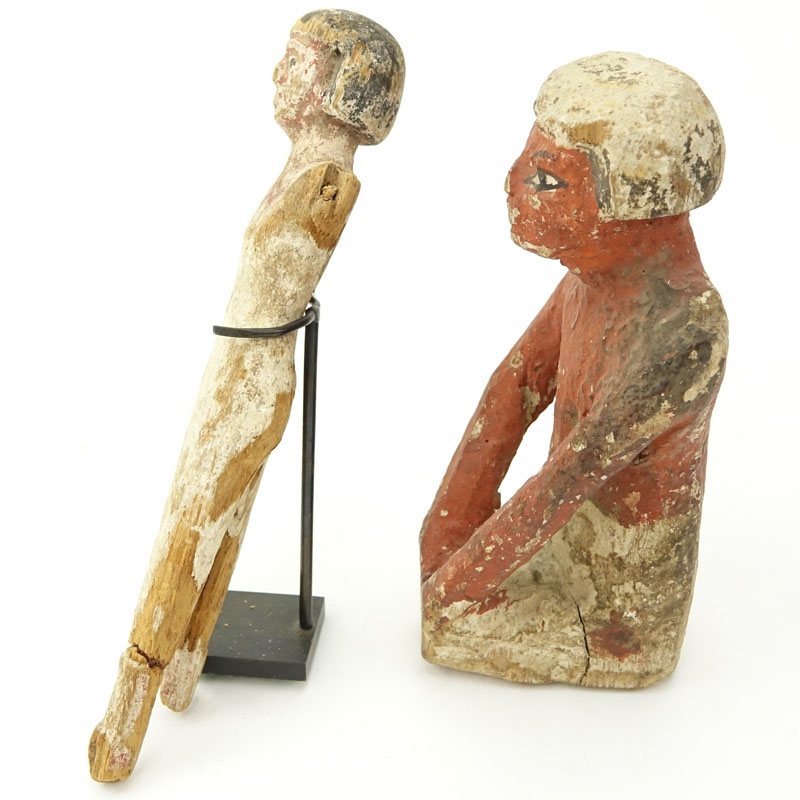 Two Ancient Egyptian Carved Wood Polychrome Figures