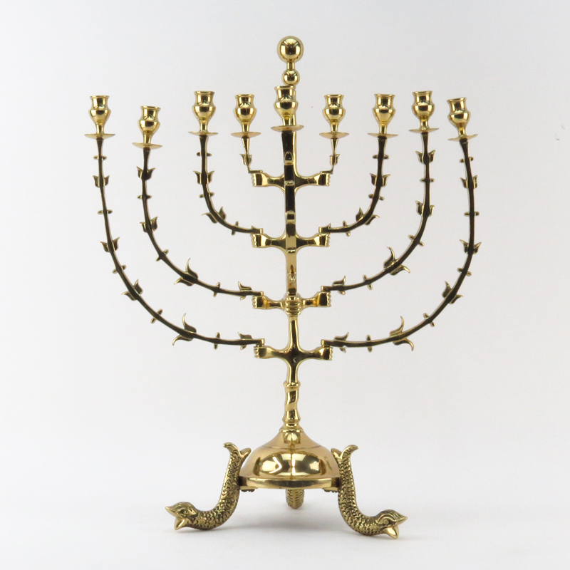 Art Nouveau style Judaica Brass Menorah