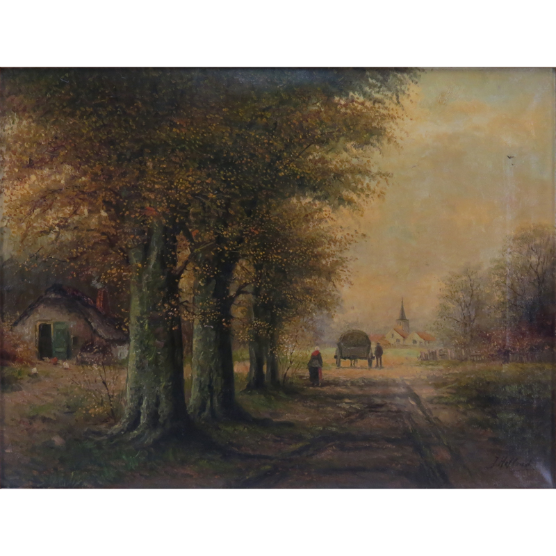 Possibly: James Holland, British (1799-1870) "Old Country Road" Oil on Canvas Signed Lower Right