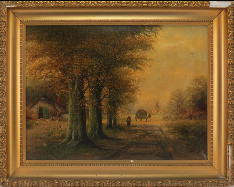 Possibly: James Holland, British (1799-1870) "Old Country Road" Oil on Canvas Signed Lower Right