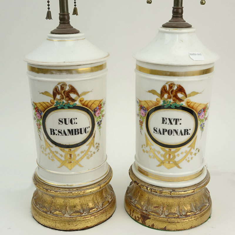 Pair of Hand Painted Apothecary Jar Lamps