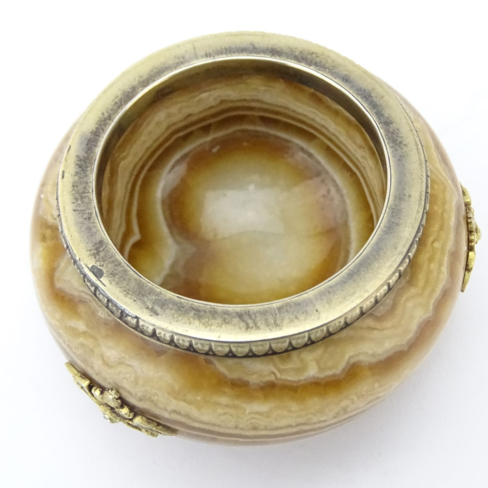 Early 20th Century Russian 88 Silver Mounted Banded Agate Salt