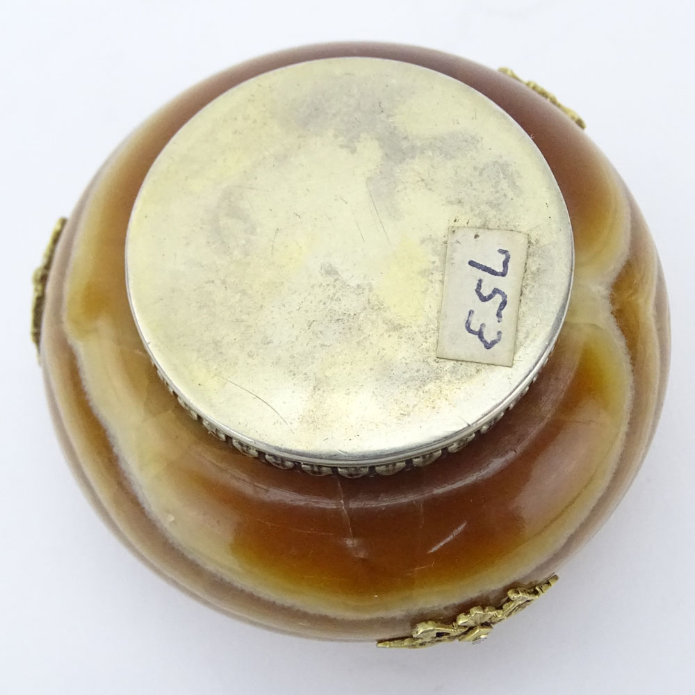 Early 20th Century Russian 88 Silver Mounted Banded Agate Salt