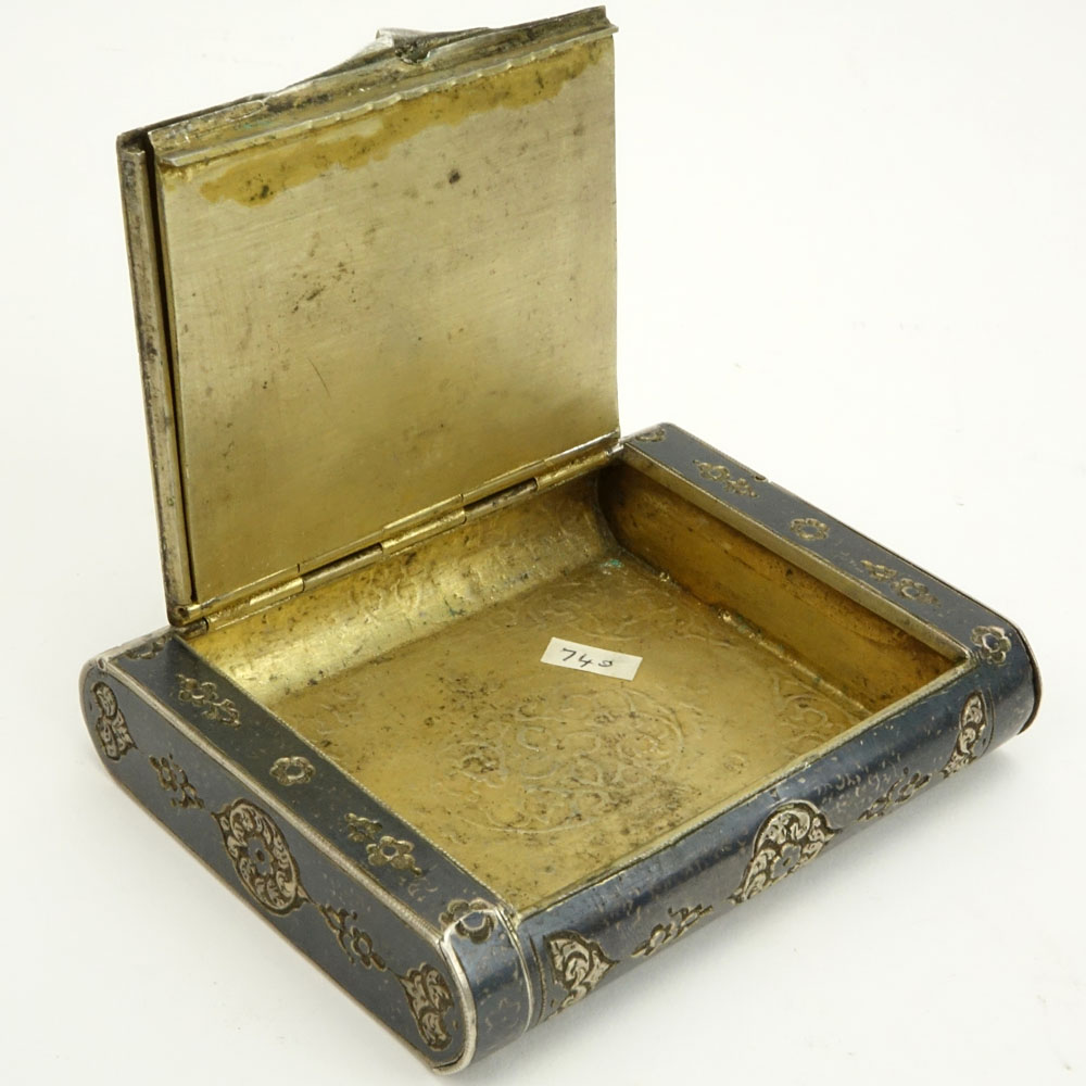 Early 20th Century Russian Steel Cigarette Case with Hidden Match and Lighter Compartments and Gilt Interior