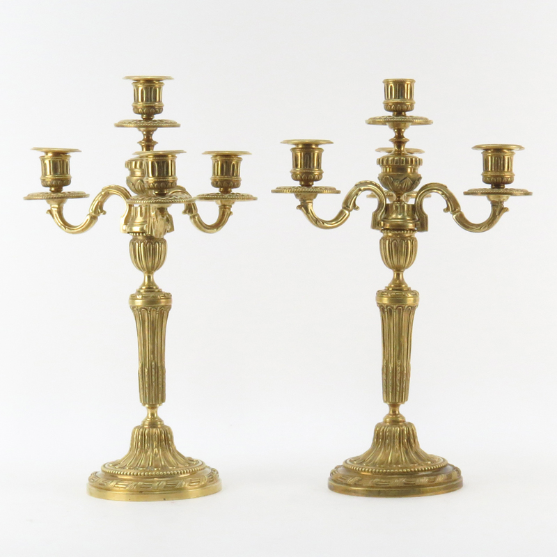 Pair of 20th Century Louis XVI Style Gilt Bronze Four Arm Candelabrum